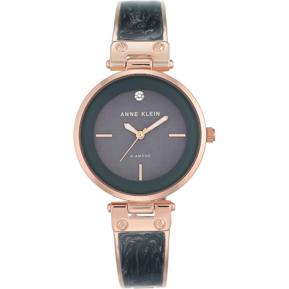 Womens Metal Diamond Dial Bangle Watch With MotherOfPearl Rose Gold